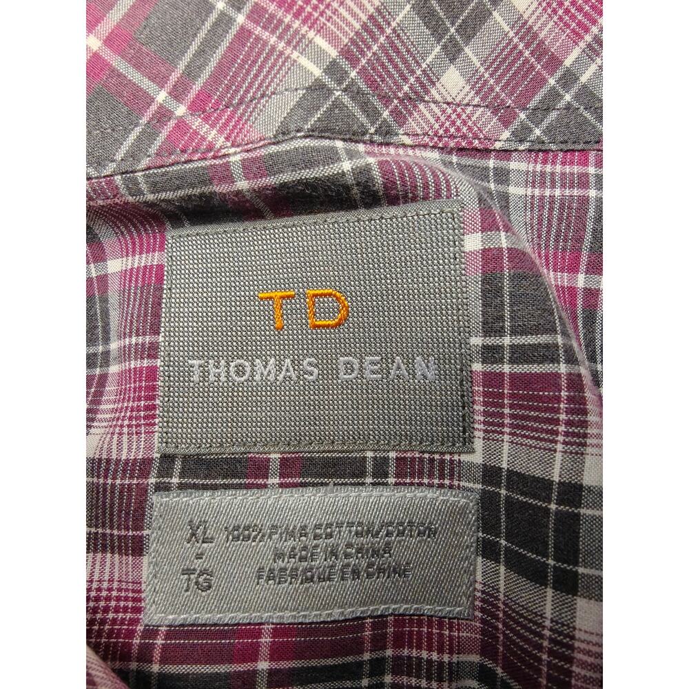 Men’s Thomas Dean Plaid Button-Up Shirt Gray Pink XL 17½ - Picture 4 of 4